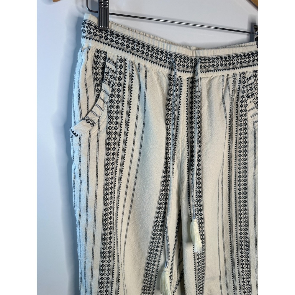 by Anthropologie Essential Beach Pant Cream Black Tribal Stripe Tassel Medium - Picture 3 of 15